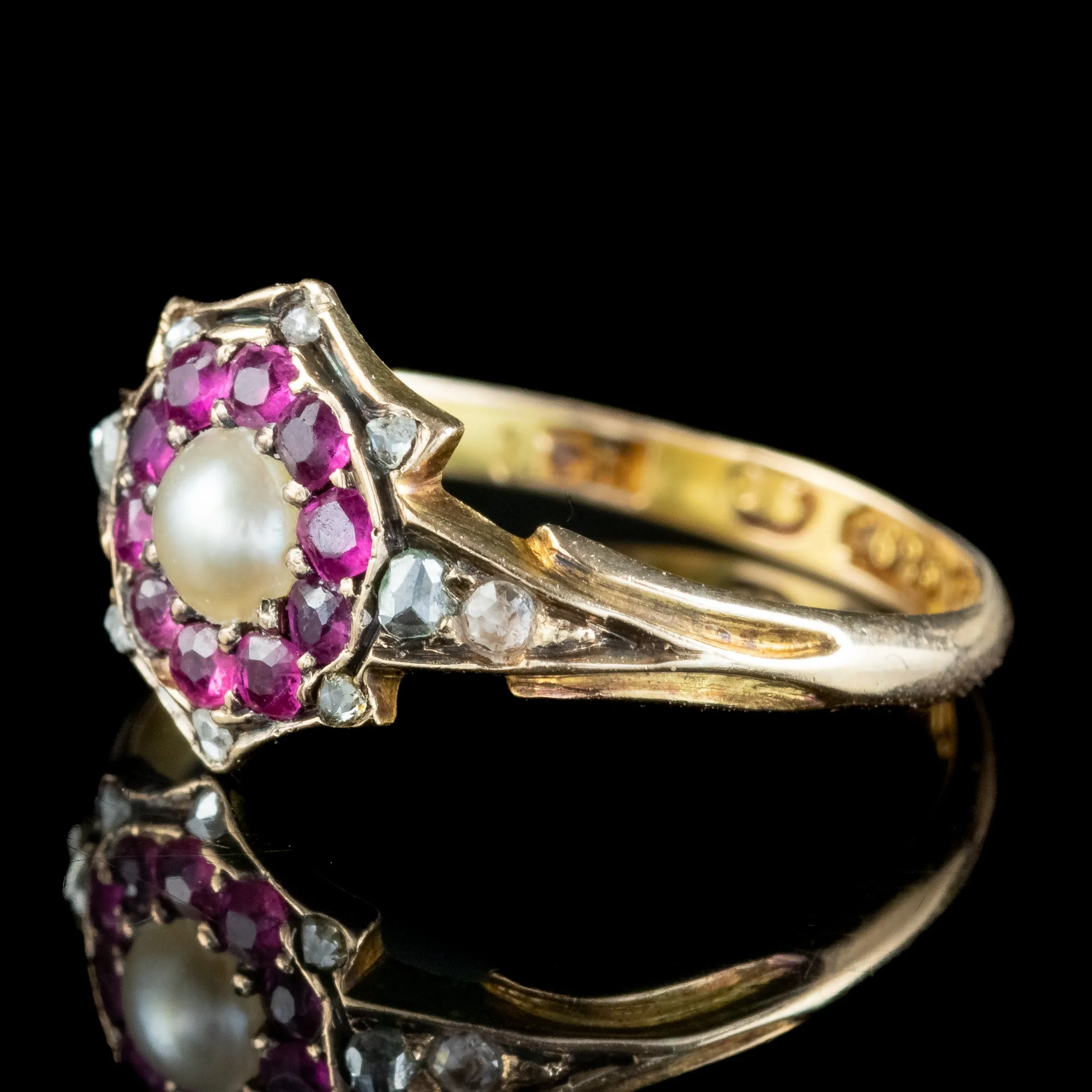 Antique Victorian Ruby Diamond Pearl Ring Dated 1869