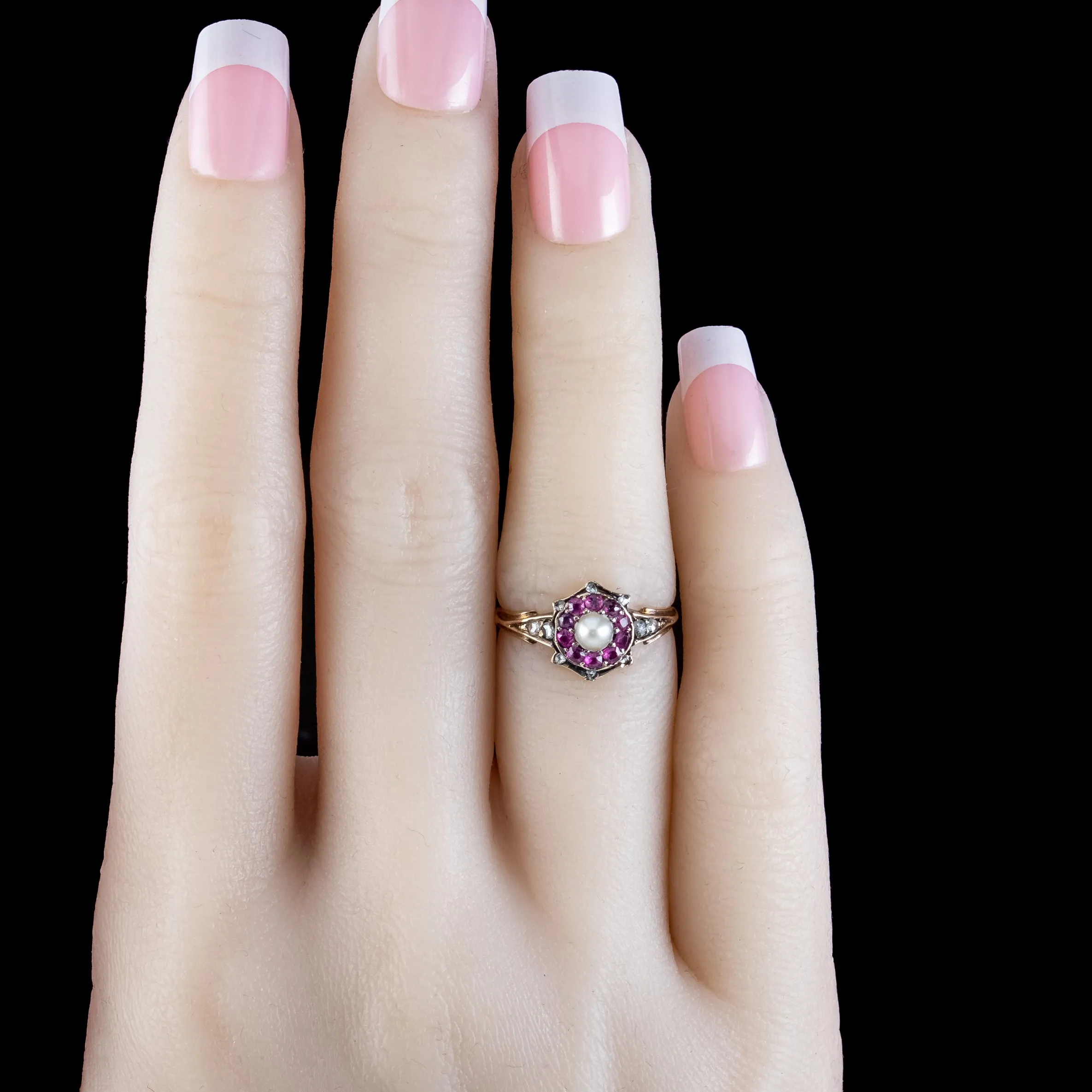 Antique Victorian Ruby Diamond Pearl Ring Dated 1869