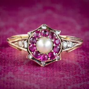 Antique Victorian Ruby Diamond Pearl Ring Dated 1869