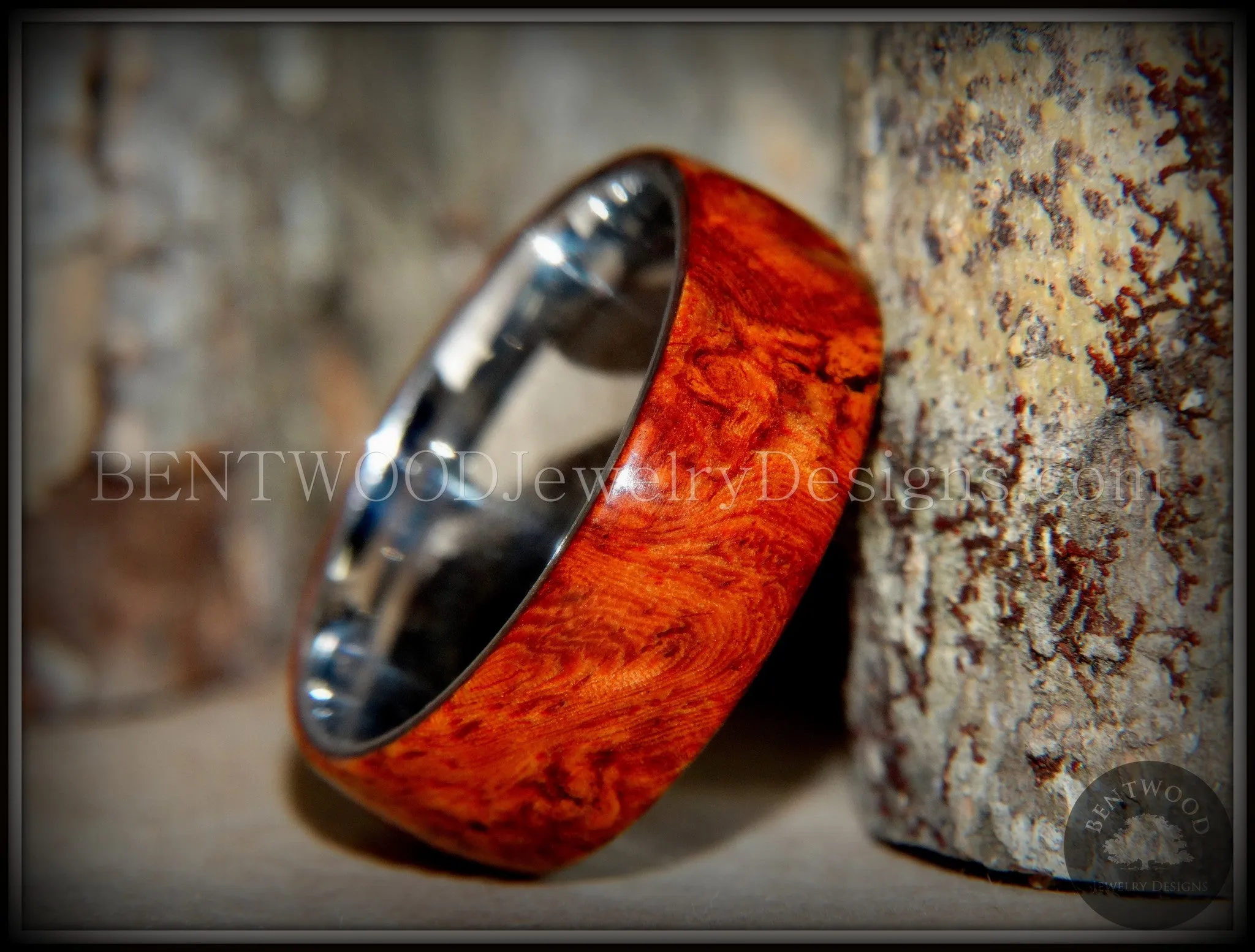 Bentwood Ring - Rarity Amboyna Burl Wood Ring with Titanium Steel Comfort Fit Metal Core