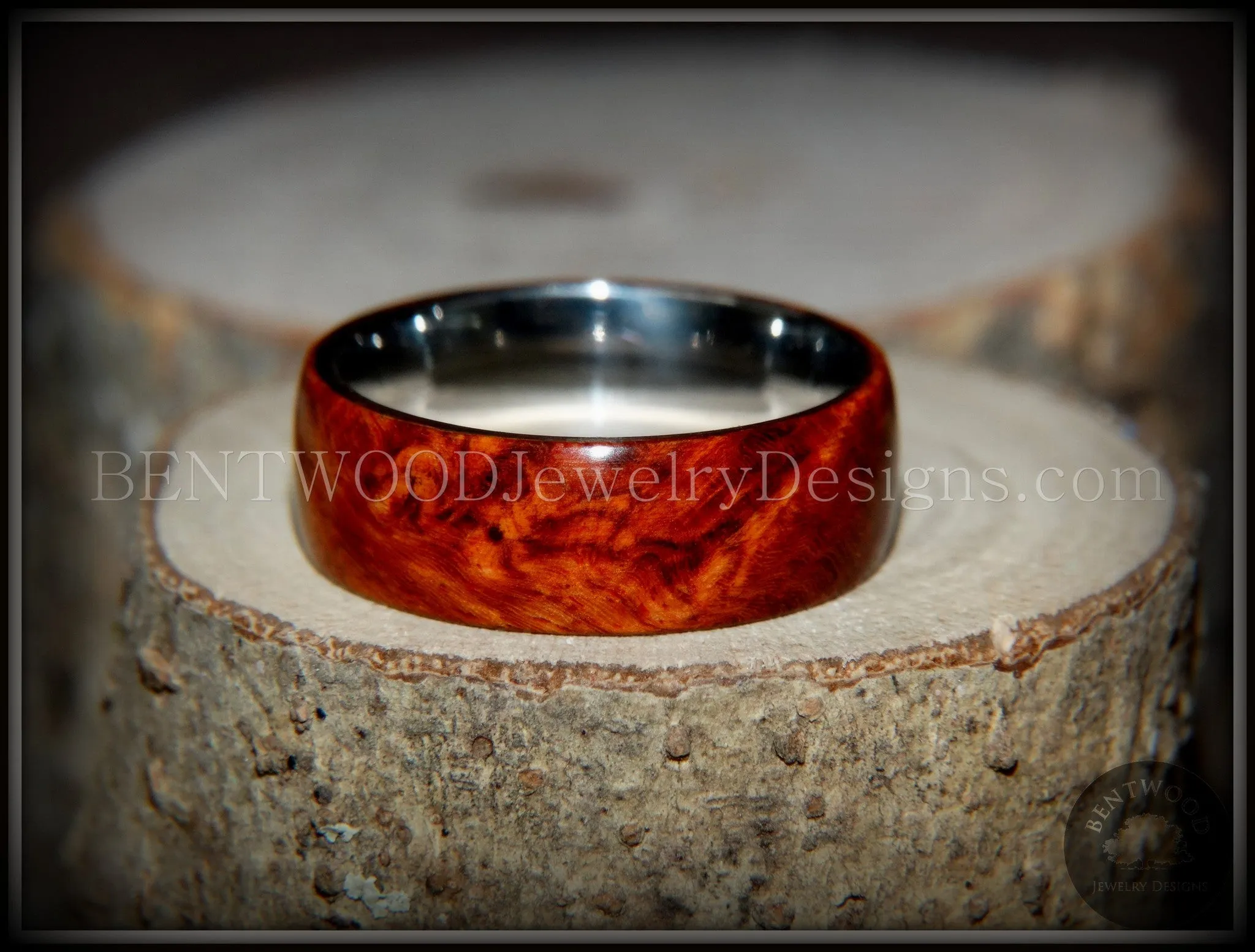 Bentwood Ring - Rarity Amboyna Burl Wood Ring with Titanium Steel Comfort Fit Metal Core